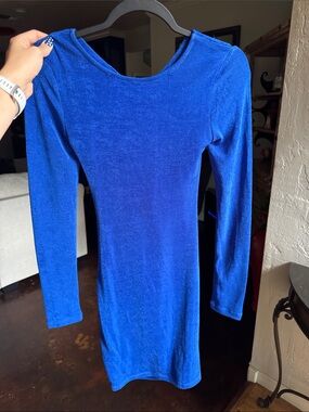 Blue Velvet Long-Sleeve Mini Dress